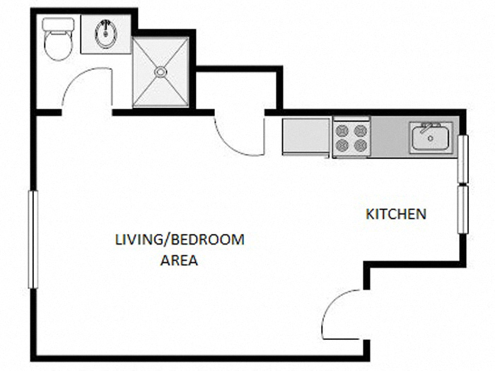 Floor plan for studio, 1 bath, 260 sqft